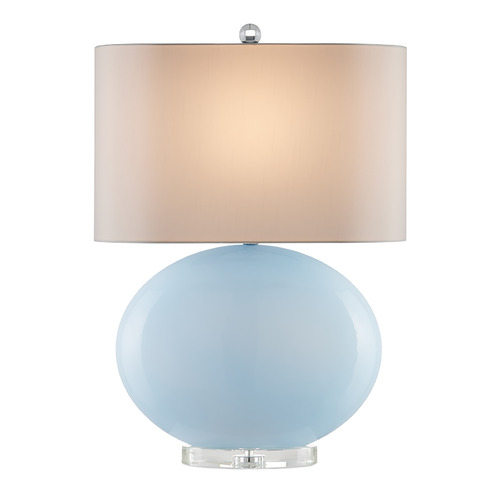 Currey and Company Laconia Light Blue & Clear & Polished Nickel Table Lamp with Oval Shade