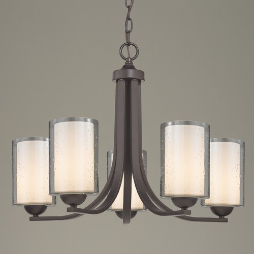 Dalton 5-Light Chandelier in Bronze with White & Seeded Cylinder Glass
