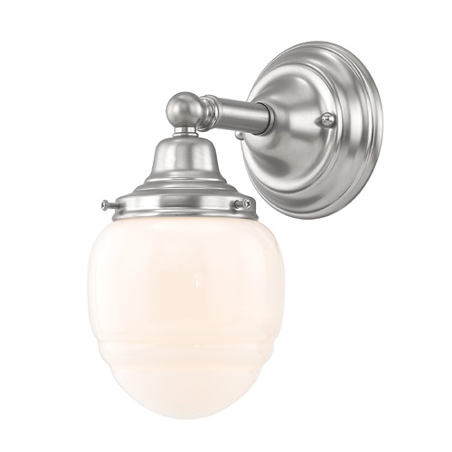 Design Classics Lighting Schoolhouse Sconce Satin Nickel White Opal Glass 1 Light 4.75 Inch Width WC1-09 GG5