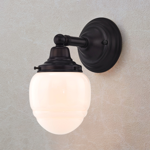Schoolhouse Sconce Bronze White Opal Glass 1 Light 4.75 Inch Width