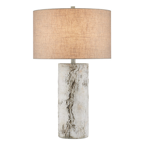 Currey and Company Faux Birch White & Gray Table Lamp with Drum Shade