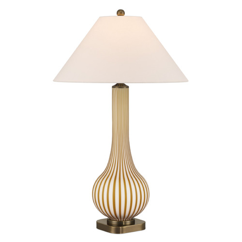 Currey and Company Striae Yellow & Off-White Table Lamp with Empire Shade