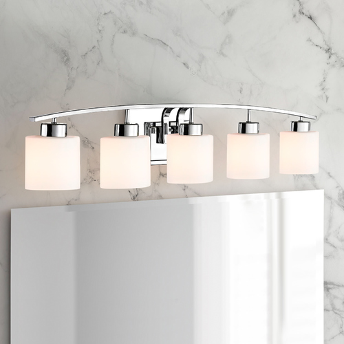 Pearl 41-Inch Vanity Light in Chrome with Satin White Oval Glass