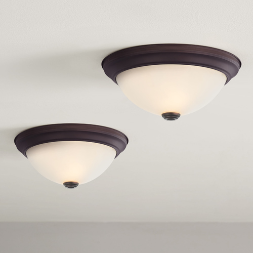 LED 11-Inch Bronze Flushmount Lights with White Glass - Pack of Two