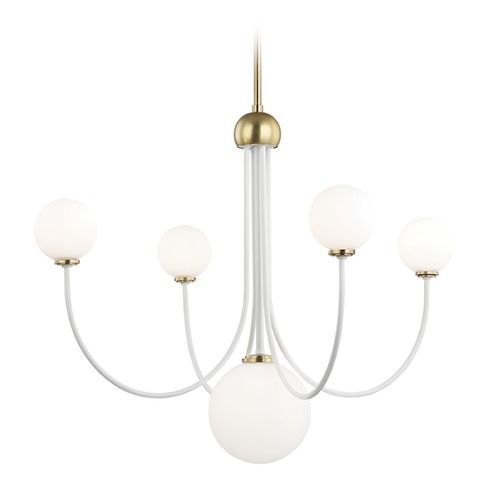 Mitzi by Hudson Valley Coco Aged Brass & White LED Chandelier by Mitzi by Hudson Valley H234805-AGB/WH