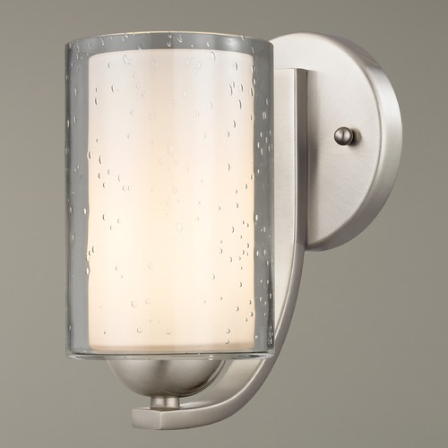 Modern Sconce Seeded Clear / Frosted White Glass Satin Nickel