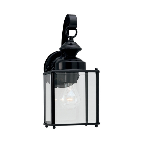 Generation Lighting Outdoor Wall Light with Clear Glass in Black Finish 8457-12