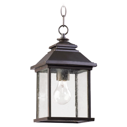 Seeded Glass Outdoor Hanging Light Oiled Bronze by Quorum Lighting