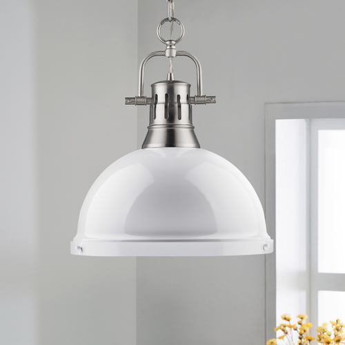 Golden Lighting Golden Lighting Duncan Pewter Pendant Light with Bowl / Dome Shade 3602-L PW-WH