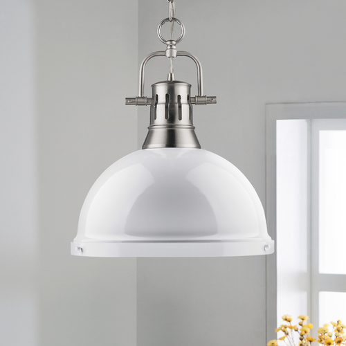 Golden Lighting Duncan Large Pendant in Pewter & White by Golden Lighting 3602-L PW-WH