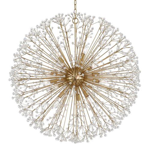 Dunkirk 40-In Crystal Pendant in Aged Brass by Hudson Valley Lighting