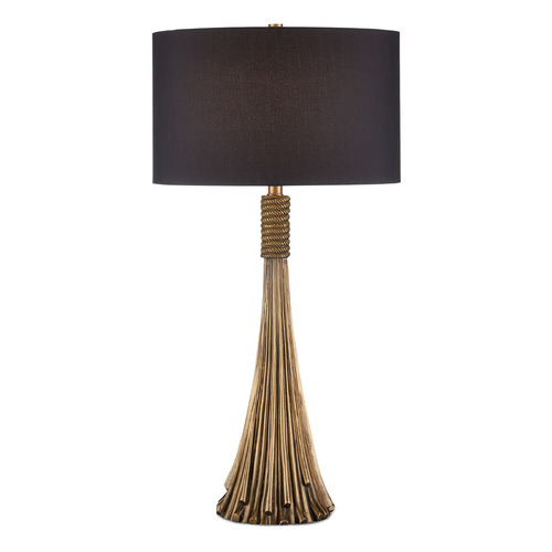 Currey and Company Baroque Antique Brass Table Lamp with Drum Shade