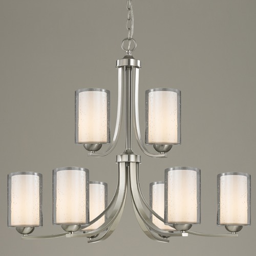 Dalton 9-Light Chandelier in Satin Nickel with White & Seeded Glass