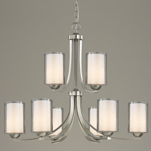 Design Classics Lighting Dalton 9-Light Chandelier in Satin Nickel with White & Seeded Glass 586-09 GL1061 GL1041C