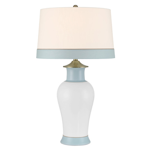 Currey and Company Kora White & Light Blue Table Lamp with Empire Shade