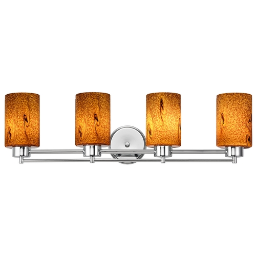 Modern Bathroom Light with Brown Art Glass - Four Lights