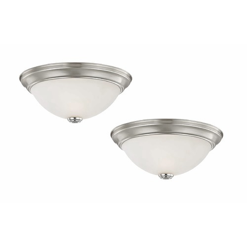 LED 11-Inch Satin Nickel Flushmount Lights with White Glass - Pack of Two