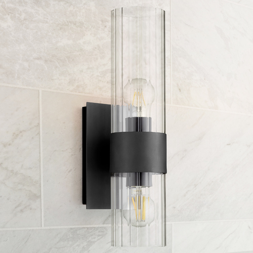 16.5-Inch Wall Sconce in Black with Clear Fluted Glass by Quorum Lighting