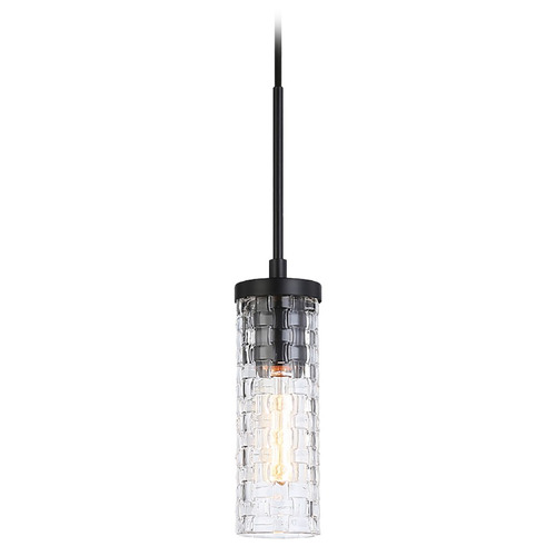Matteo Lighting Weaver Black Mini-Pendant Light with Cylindrical Shade