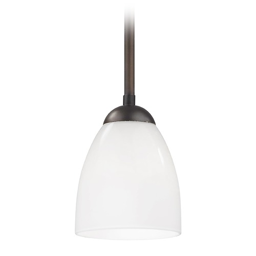 Bronze Mini-Pendant Light with Opal White Bell Glass Shade