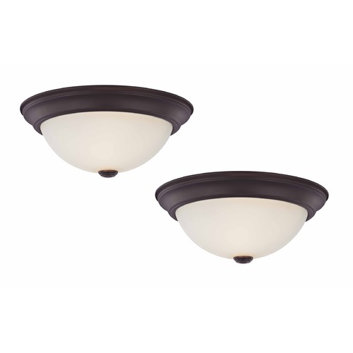 LED 13-Inch Bronze Flushmount Lights with White Glass - Pack of Two
