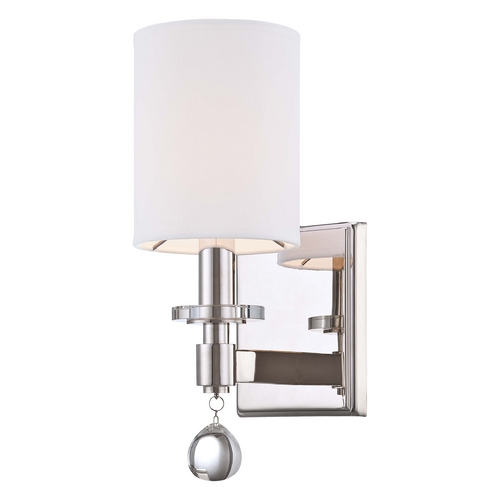 Crystal Sconce Wall Light with White Shade in Polished Nickel by Metropolitan Lighting
