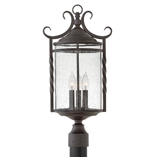 Traditional Seeded Glass Black Post Light 23.75 Inches Tall by Hinkley Lighting