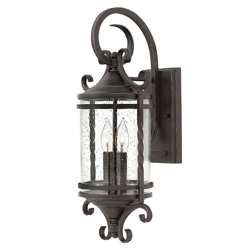 Traditional Seeded Glass Black Outdoor Wall Light by Hinkley Lighting