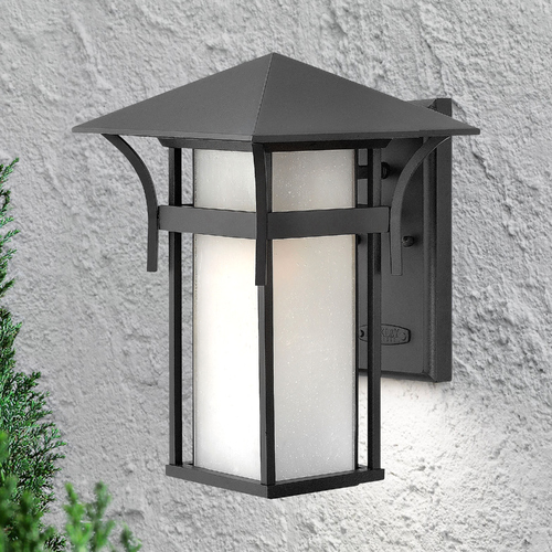 Hinkley Etched Seeded Glass LED Outdoor Wall Light Black Hinkley 2574SK-LED
