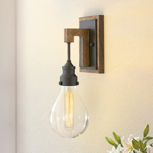 Denton 15.75-Inch Wall Sconce in Iron & Walnut by Hinkley Lighting