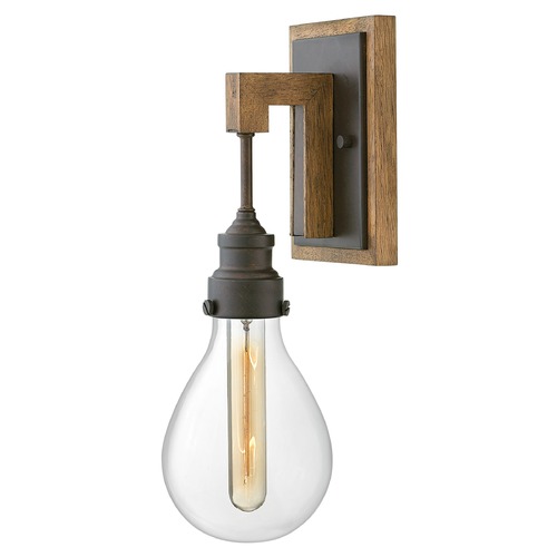 Hinkley Hinkley Denton Industrial Iron / Vintage Walnut Sconce with Clear Glass 3260IN
