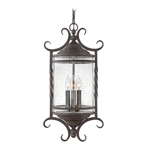 Traditional Seeded Glass Black Outdoor Hanging Light by Hinkley Lighting