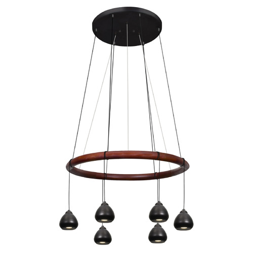 Besa Lighting Besa Lighting Cirque 12v Black & Stained Real Wood Multi-Light Pendant with Bowl / Dome Shade CIRQUE-12V-BK