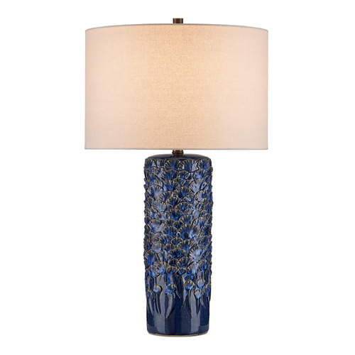 Currey and Company Fairmont Dark Blue Reactive Table Lamp with Drum Shade