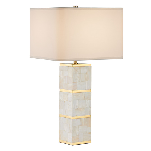 Currey and Company Casey Natural Mother Of Pearl & Brass Table Lamp with Square Shade