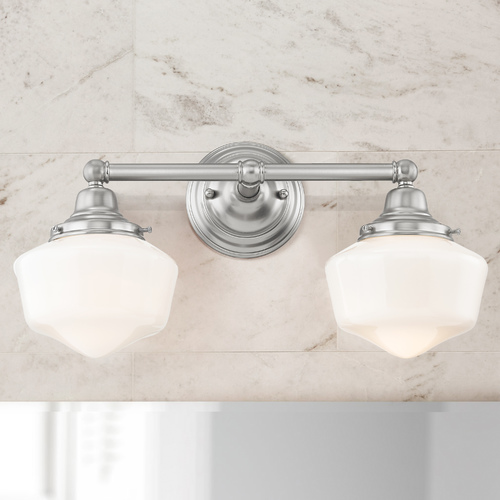 Design Classics Lighting Schoolhouse Bathroom Light Satin Nickel White Opal Glass 2 Light 17 Inch Length WC2-09 GF6