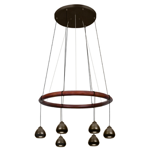 Besa Lighting Besa Lighting Cirque 12v Bronze & Stained Real Wood Multi-Light Pendant with Bowl / Dome Shade CIRQUE-12V-BR