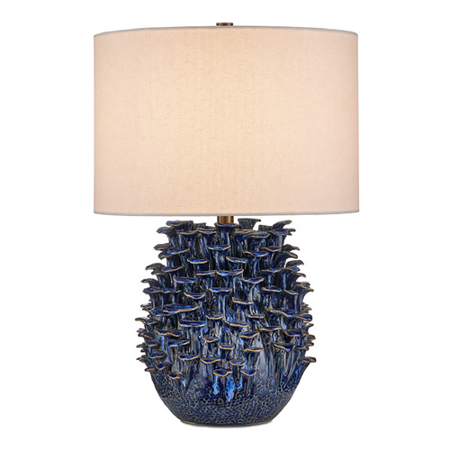 Currey and Company Maitake Dark Blue Reactive Table Lamp with Drum Shade
