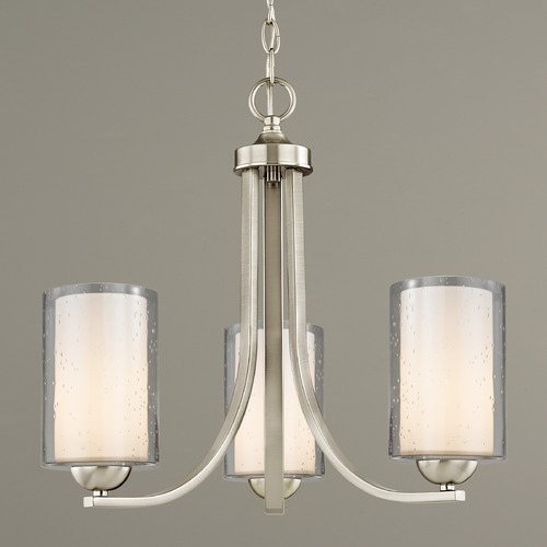 Dalton 3-Light Chandelier in Satin Nickel with White & Seeded Glass