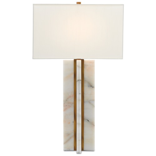 Currey and Company Khalil Marble / Antique Brass Table Lamp with Rectangle Shade