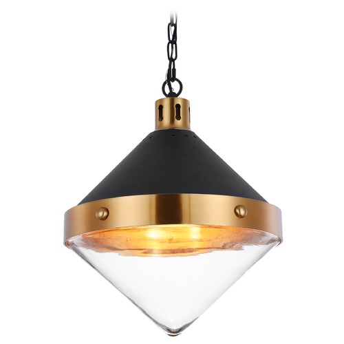 Matteo Lighting Sphericon Matte Black & Aged Gold Pendant by Matteo Lighting C72203AGCL