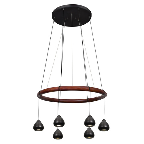 Besa Lighting Besa Lighting Cirque 12v Black & Stained Real Wood LED Multi-Light Pendant with Bowl / Dome Shade CIRQUE-12V-LED-BK