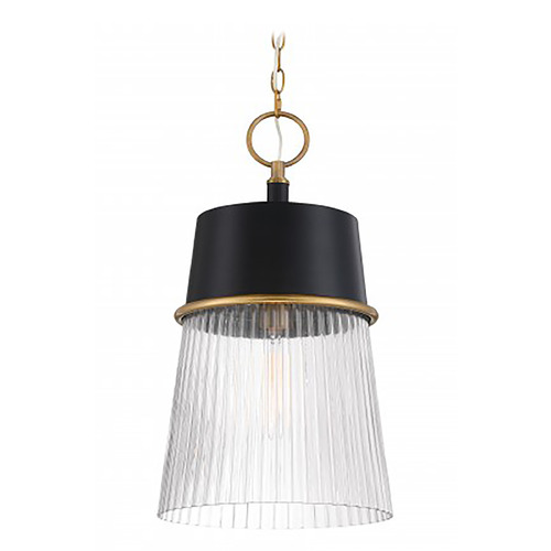 Minka Lavery Stamford Dark Matte Black & Legacy Brass Pendant Light with Conical Shade