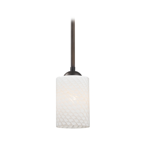 Modern Mini-Pendant Light with White Cylinder Art Glass Shade