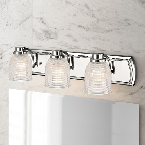 Design Classics Lighting 3-Light Bathroom Light with Clear Prismatic Glass in Chrome Finish 1203-26 GL1058-FC