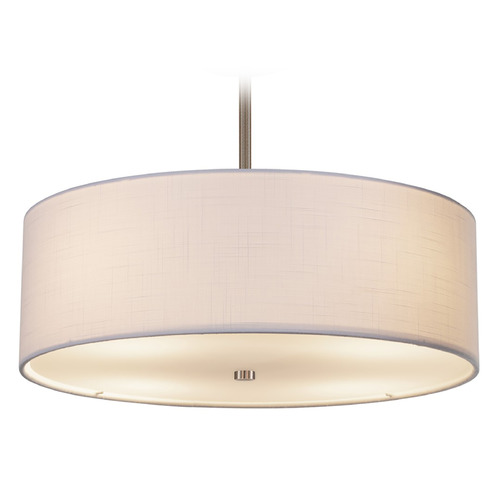 Justice Design Group Justice Design Group Classic Brushed Nickel Pendant Light with Drum Shade FAB-9591-WHTE-NCKL