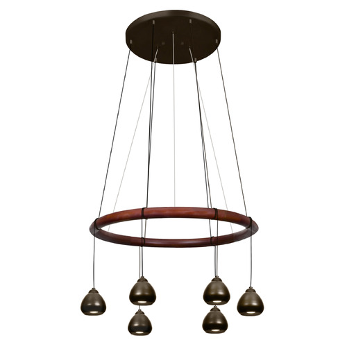 Besa Lighting Besa Lighting Cirque 12v Bronze & Stained Real Wood LED Multi-Light Pendant with Bowl / Dome Shade CIRQUE-12V-LED-BR