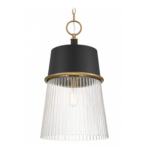 Minka Lavery Stamford Dark Matte Black & Legacy Brass Pendant Light with Conical Shade