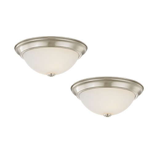 LED 13-Inch Satin Nickel Flushmount Lights with White Glass - Pack of Two