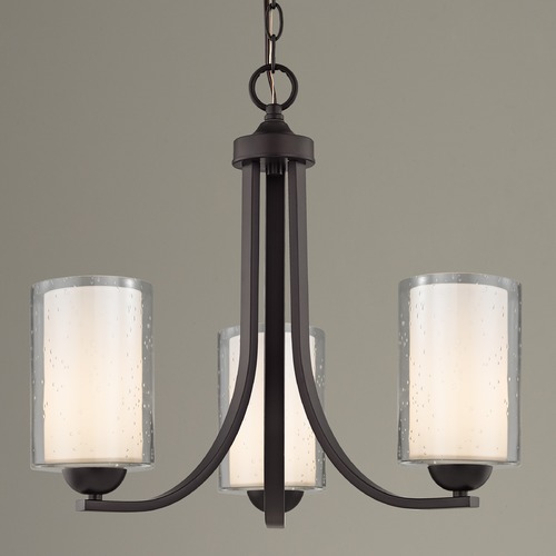 Dalton 3-Light Chandelier in Bronze with White & Seeded Cylinder Glass